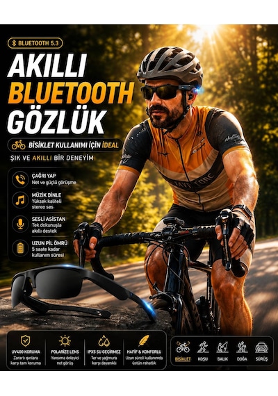 Qstar G02 Akıllı Bluetooth Güneş Gözlüğü Siyah Polarize Gözlük