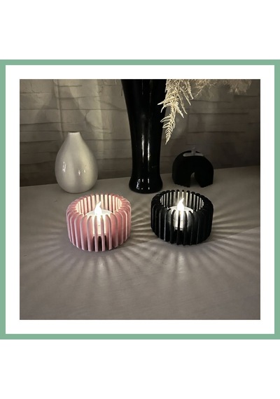 Bşkvirgo 3d Baskı Modern Çizgili Mumluk - Tealight Mumluk 1 Adet -pembe Bsk2026