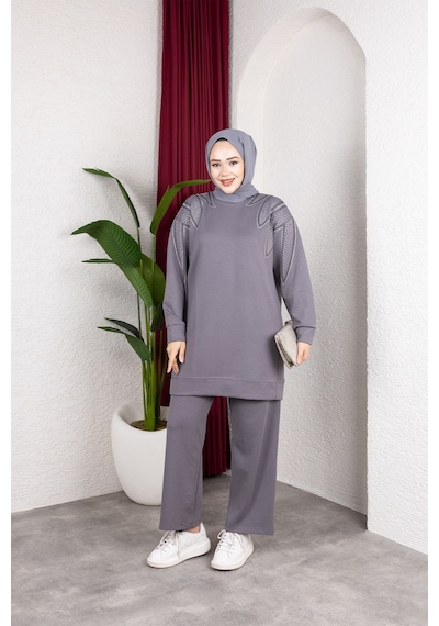 Hira Life Fashion Moda Efsa Kadın Gri Tesettür Giyim Zarif Taş Detaylı Tunik & Pantolon İkili Takım Gri Gri Hira Life Fashion Moda Efsa Kadın Gri Tesettür Giyim Zarif Taş Detaylı Tunik & Pantolon İkili Takım Gri Gri