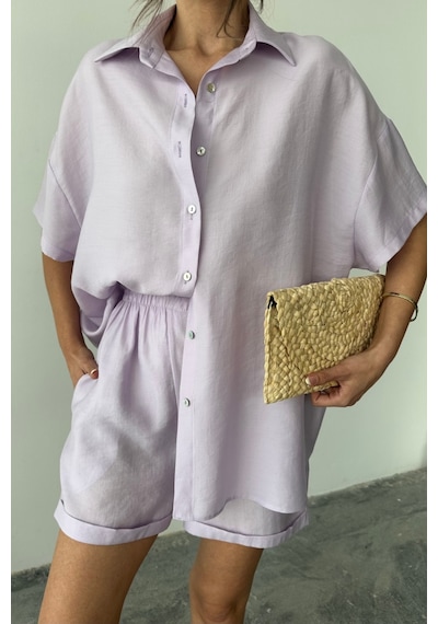 Moderie Butik Gömlek - Şort Takım - Lila Lila