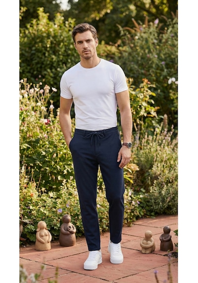 Etikmen Lacivert İpli Kolay Ütülenebilir Easy Iron Jogger Erkek Pantolon Lacivert