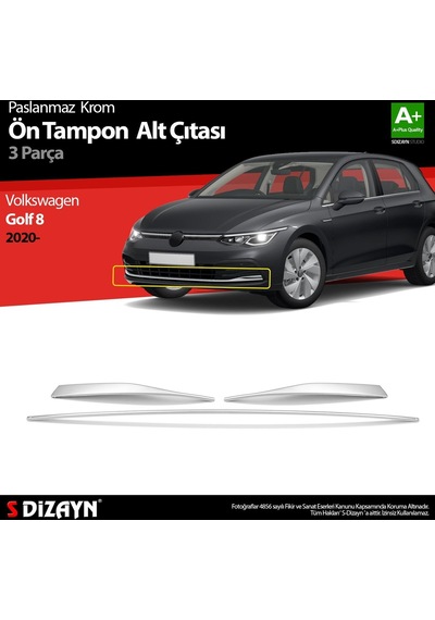 S-Dizayn  Volkswagen Golf 8 Hb Krom Ön Tampon Alt Çıtası 3 Prç. 2020 Üzeri