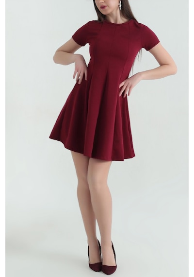 Moda Likralı Jakarlı Kısa Kol Kadın Elbise