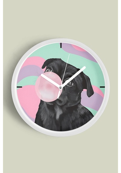 Sevimli Köpek Temalı Modern Duvar Saati - 25cm - Önü Camlı Beyaz Kasa - Sessiz Mekanizma-jh0014 Beyaz