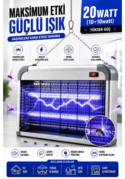 20w Elektrikli Uv Led Işıklı Zincir Askılı Sivrisinek Öldürücü Sinek Kovucu Işık