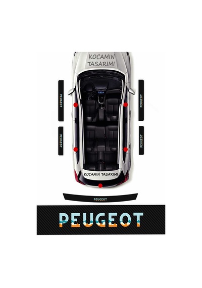 Peugeot Uyumlu Kapı Eşiği Koruyucu Seti Karbon Folyo Uyumlu Uyumlu 5 Parça Renkli Baskı