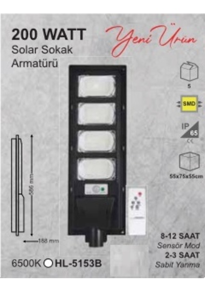 200W SOLAR SOKAK AYDINLATMA