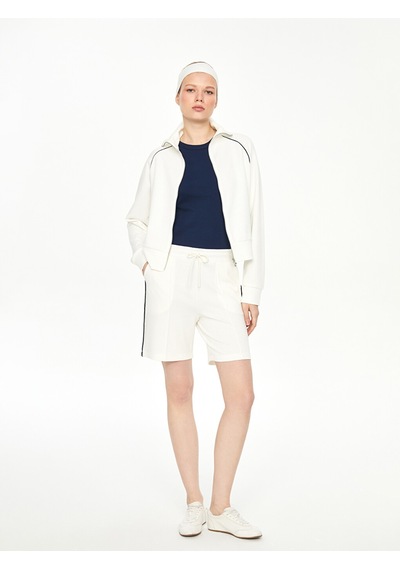Lcwaıkıkı Classic Beyaz Dik Yaka Oversize Kadın Fermuarlı Sweatshirt