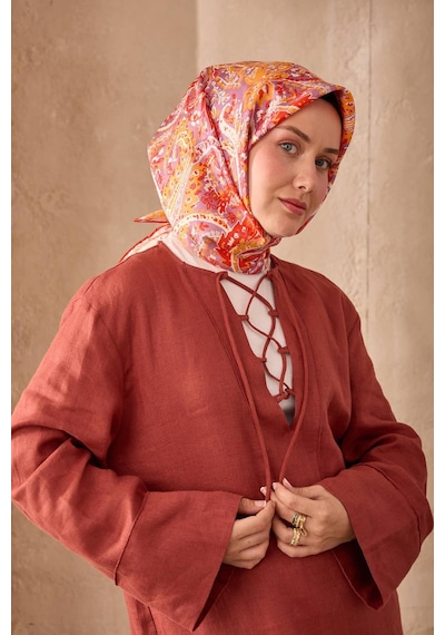 Twill İpek Eşarp 11473-08 Lavanta, Turuncu, Kırmızı, Beyaz, Gri