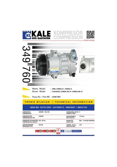 KALE 349760 KLİMA KOMPRESÖRÜ ESCORT (90-99)ORION (90-92)