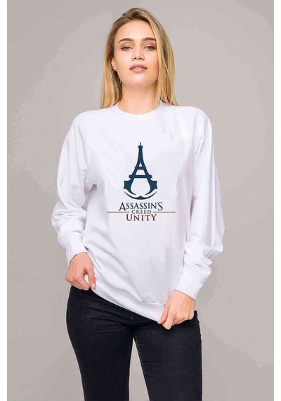 Assasin Creed Unity Baskılı Beyaz Kadın Sweatshirt (528341688)