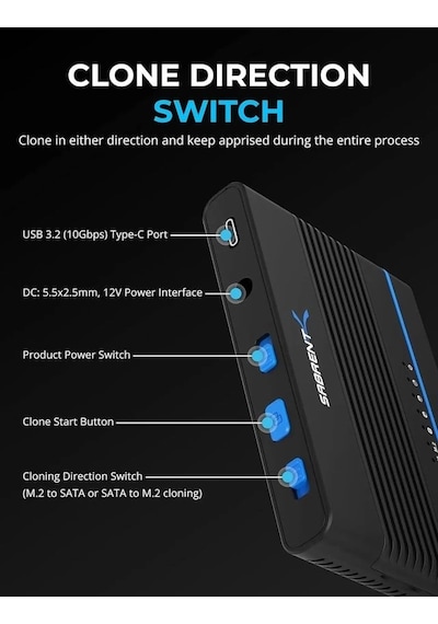 Sabrent Usb 3.2 Type C M.2 Pcıe Nvme + 2,5/3,5 İnç Ssd Ve Hdd Dönüştürücü Ds-ucmh
