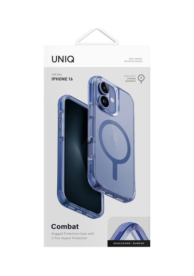 Apple Uyumlu iPhone 16 Kılıf Combat Serisi Üç Katmanlı Magsafe Özellikli Magclick Koruyucu Kılıf Blue