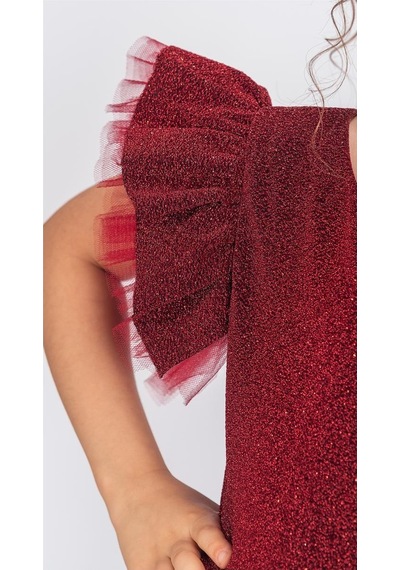 Mnk Baby & Kids Simli Şanzelize Kız Çocuk Abiye Elbise M00669 Bordo