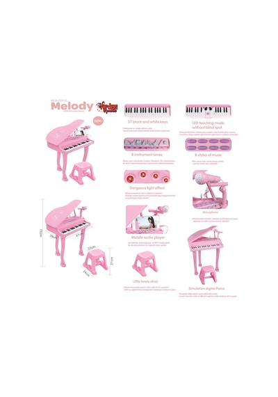 Bao-1403-0213 Pink 37 Tuş Büyük Pembe Piyano Mp3 Ve Mikrofonlu