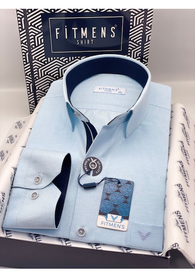 Klasik Uzun Kol Keten Cotton Hediye Kutulu Erkek Gömlek Fs-001261 - Turkuaz-3376