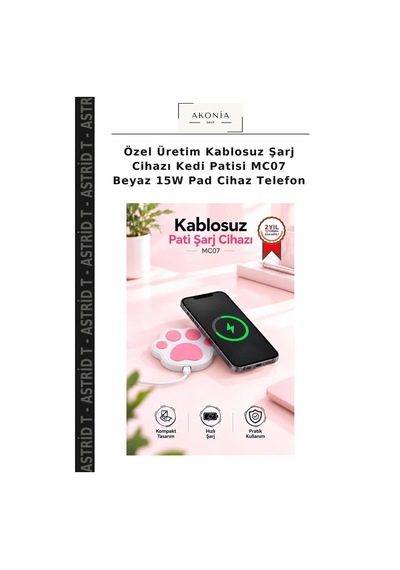 Özel Üretim Kablosuz Şarj Cihazı Kedi Patisi Mc07 Beyaz 15w Pad Cihaz Telefon