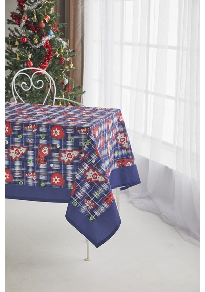 Ays Home Lacivert Kırmızı Christmas Yemek Masa Örtüsü