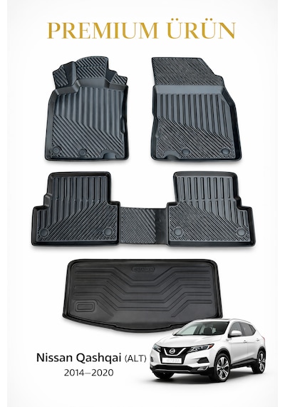 Nissan Qashqai Alt 2014-2020 Uyumlu 3d Oto Paspas Ve Bagaj Havuzu Set Premium