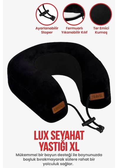 Viscofoam Lux Ortopedik Seyahat Yastığı Visco Boyun Destekli Seyahat Yastığı - Siyah | Ergo Travel