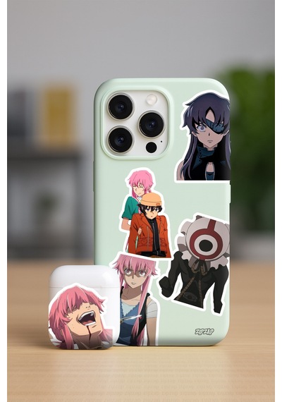 Mirai Nikki The Future Diary Anime Telefon Laptop Yapışkanlı Folyo Sticker Paketi 23 Adet Çok Renkli