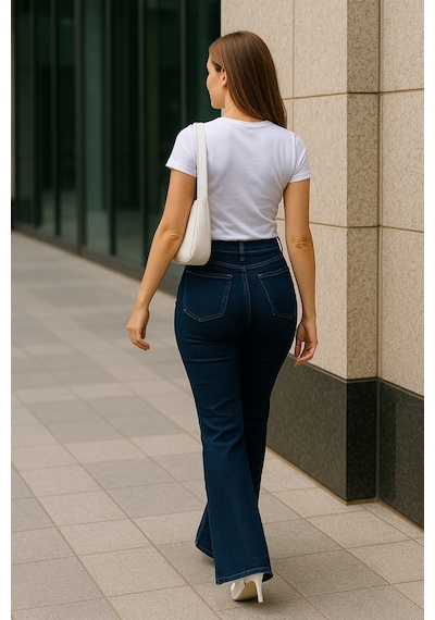 Cedy Denim Cedy Denım - Kadın Büyük Beden İspanyol Paça Yüksek Bel Skinny Fit Likralı Pantolon C628 Lacivert