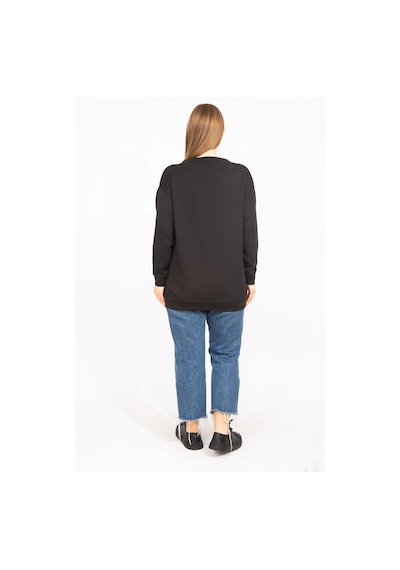 Şans Kadın Siyah Büyük Beden Yan Fermuar Yırtmaçlı Yakası Kuşgözü Detaylı Sweatshirt 65n35638-siyah Siyah