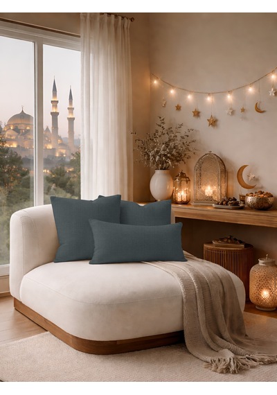 Br Perle Koyu Gri Keten Dokulu Dekoratif Kırlent Kılıfı Modern Salon Koltuk Yastığı