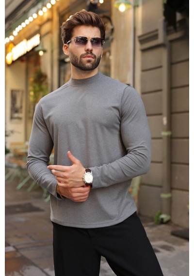Madmext Füme Yarım Balıkçı Yaka Slim Fit Erkek Sweatshirt E7202