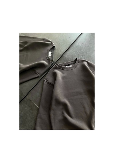 Butik İstanbul Kışlık Bisiklet Yaka Üç İplik Basic Sweatshirt - Füme