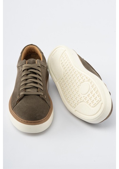 Erkek Hakiki Deri Süet Sneaker Haki Arel Haki
