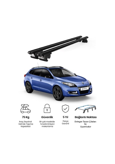 Venüs Renault Megane Station Wagon 2009-2016 Uyumlu Siyah Ara Atkı Port Bagaj Tavan Barı