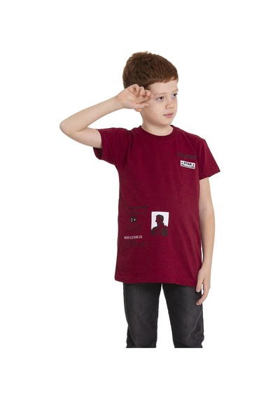 Bordo Courage Baskılı Bisiklet Yaka 5-16 Yaş Tişört 2007-8 Bordo