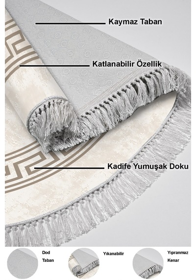 Dekoreko Kaymaz Taban Djt Salon Halısı Trend Saçaklı Oval Modern 626m krem