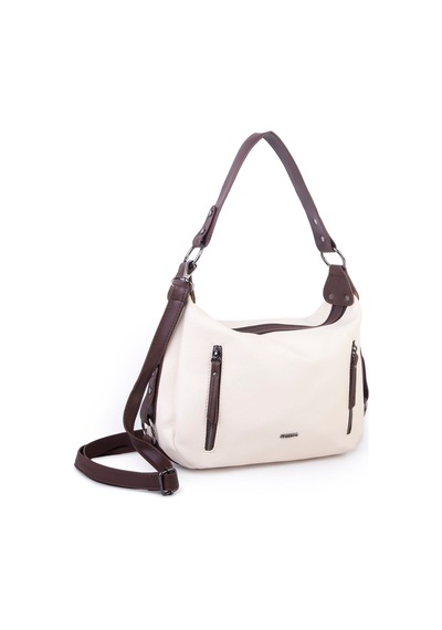 Nas Bag Çok Gözlü Kadın Omuz Ve Çapraz Çanta 33x25 Cm Krem Kahve Victoria