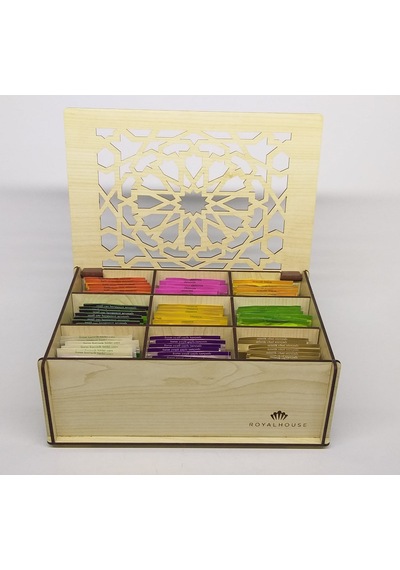 Ahşap Çay Kutusu Tea Box 9 Bölmeli Akc 72 Adet Bitki Çayı Dahil Çok Renkli