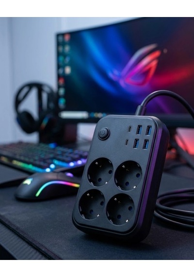 Mey İthalat Akım Korumalı Çoklu Priz 4 Usb 2 Type C 4 Priz Güvenli Ve Hızlı Şarj Standart