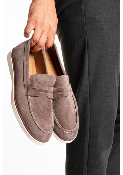 Fame Step Hakiki Deri Erkek Loafer Ayakkabı Süet Günlük Rahat Casual Mokasen Siena Vizon