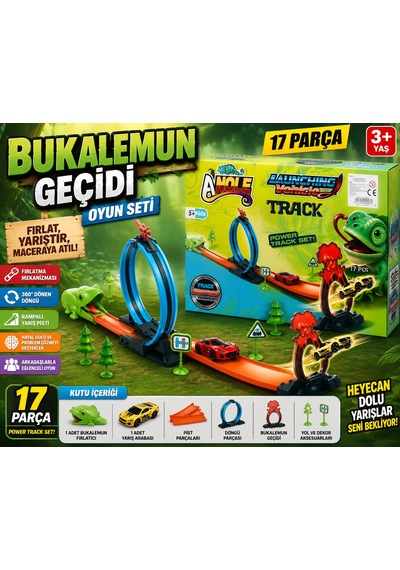 Bukalemun Geçidi Oyun Seti 17 Parça Rampalı Yarış Pisti Fırlatma Mekanizmalı Arabalı Pist