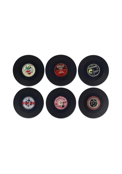 6 Adet Vinil Plak Görünümlü Retro Tasarım Konsept Kaydırmaz Bardak Altlığı 10,5 Cm Diğer