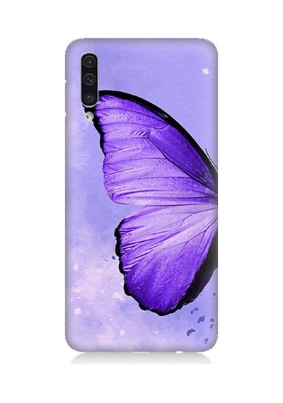 Samsung Galaxy A50 Uyumlu Mor Kelebek Desenli Silikon Kılıf