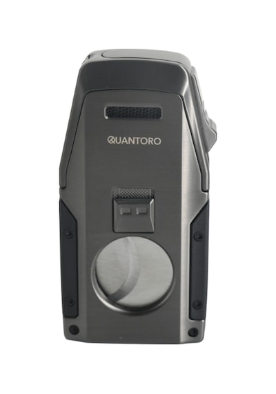 Quantoro Çift Torch Pürmüz Düz Kesici/delicili Gunmetal Metal Puro Çakmağı - Trz1127