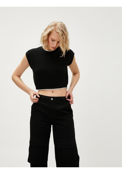Koton Crop Süveter Bisiklet Yaka Siyah 3sak20004ht 3SAK20004HT999 Siyah