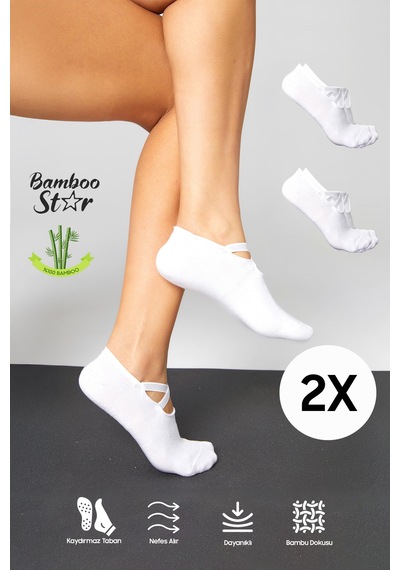 Bamboo Star Bambu Kadın Beyaz Pilates Yoga Fitness Dans Aktivite Babet Çorabı 2'li