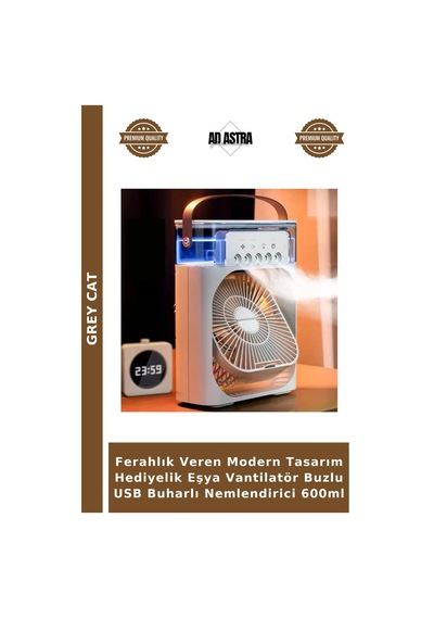 Ferahlık Veren Modern Tasarım Hediyelik Eşya Vantilatör Buzlu Usb Buharlı Nemlendirici 600ml