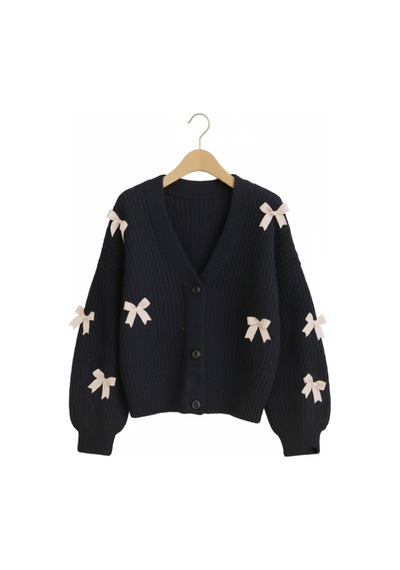 Flex Fashıon Kadın Oversize Fiyonk Detaylı Kurdaleli Yumoş Triko Hırka Lacivert - 708830991 Lacivert - 708830991 Lacivert