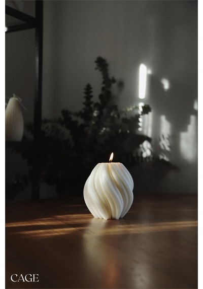 Dekoratif Büyük Spiral Kokulu Mum - Cage Candle Soya Wax 11x11 Cm Beyaz