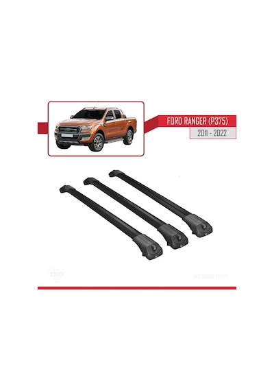 Ford Ranger 2011-2022 Arası İle Uyumlu Ace-1 Ara Atkı Tavan Barı Siyah 3 Adet Bar