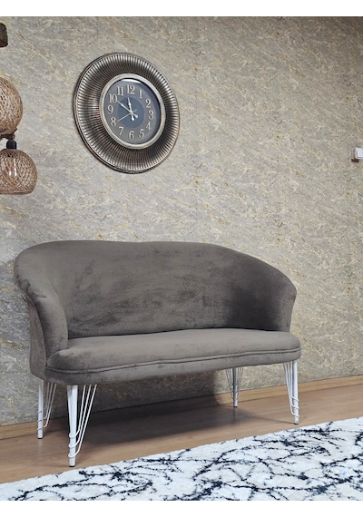 Zafir İkili Teddy Beyaz Boyalı Telli Ayak Çay Seti Koltuk İkili Berjer , Balkon, Salon, Ofis Kahverengi
