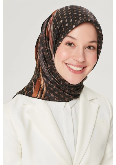 Armine Twill İpek Eşarp Siyah Gold 8519-01